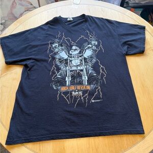 Popeye Biker Graphic T-Shirt Rock Will Never Die Motorcycle Tee Size XL Black